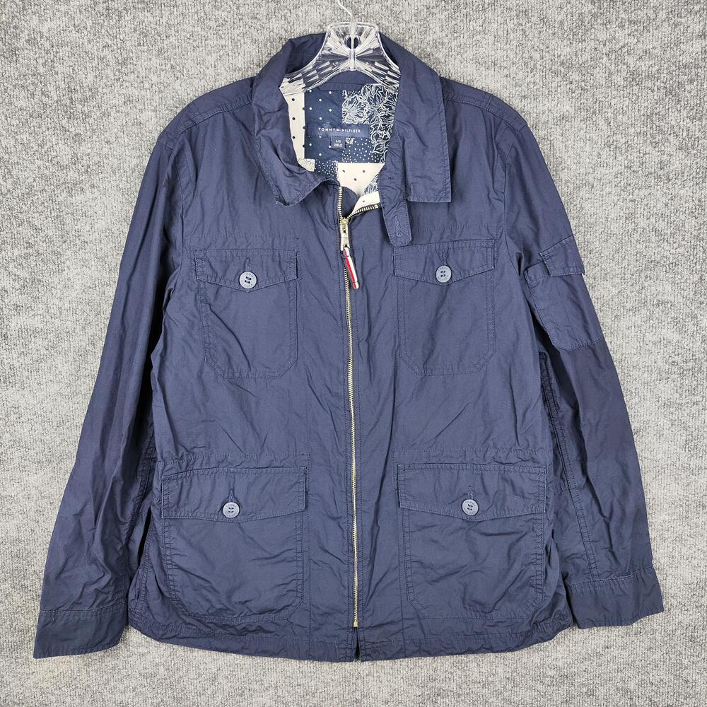 Tommy Hilfiger Jacket Mens Large Blue Nylon Military Full Zip Lightweight Shell